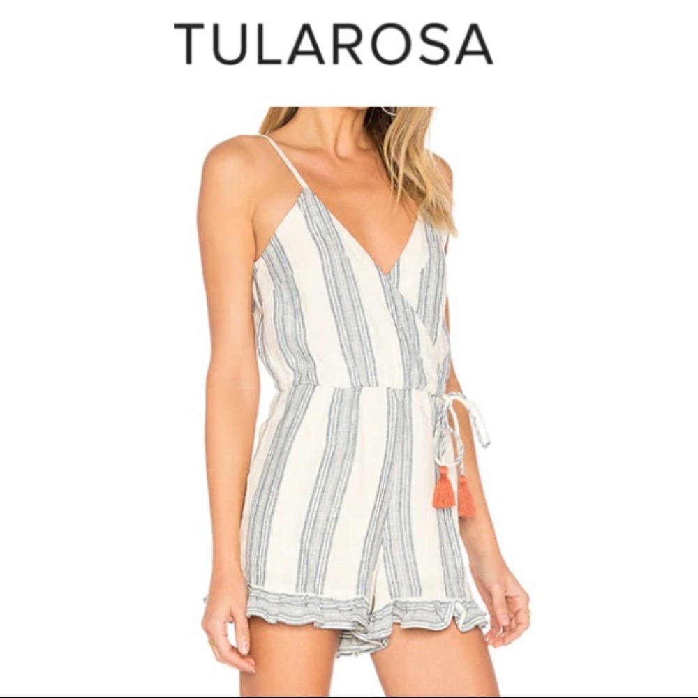 Tularosa White and Blue Striped Romper